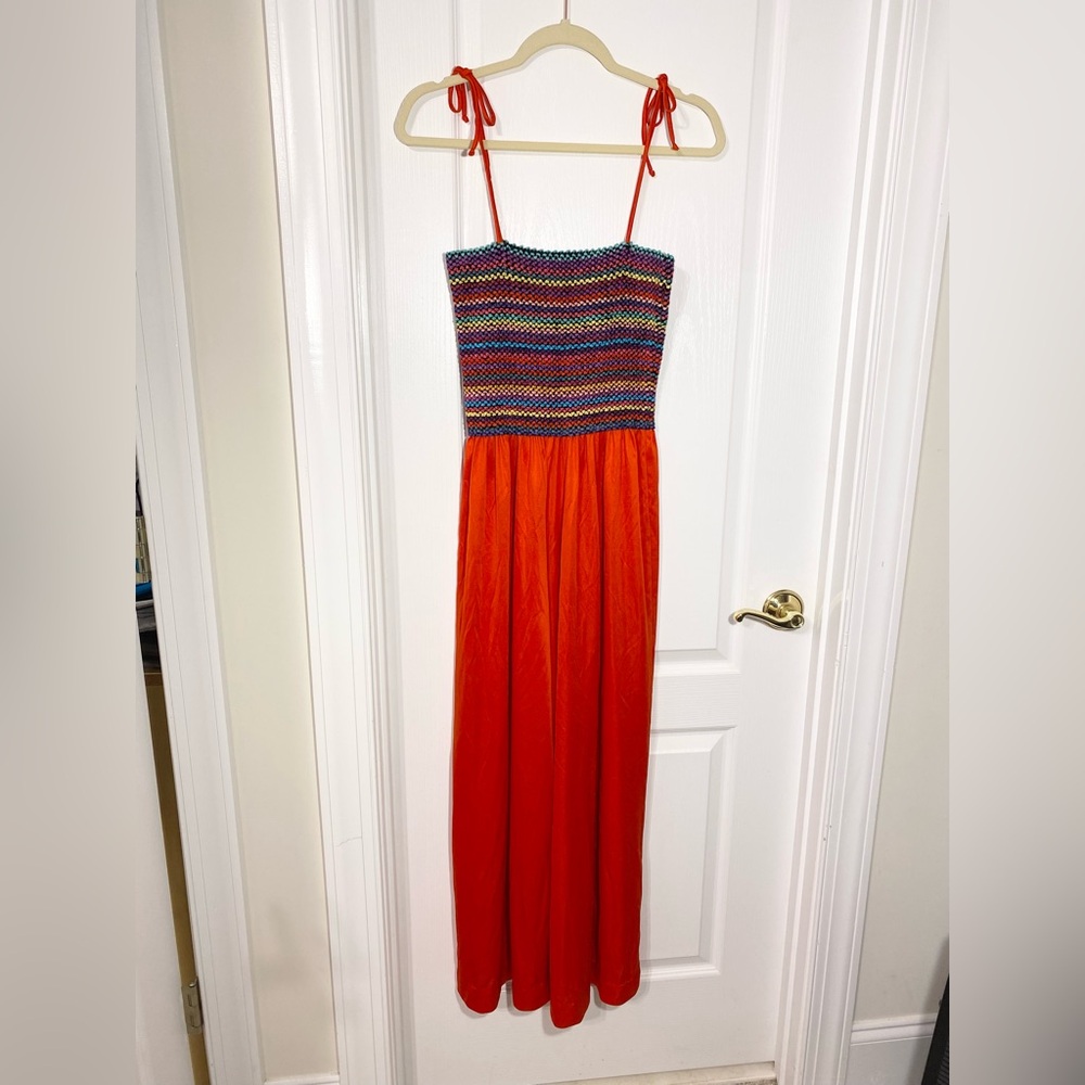 70s 80s KEYLOUN Rainbow Ribbon Wide Leg Jumpsuit Vintage Red Small